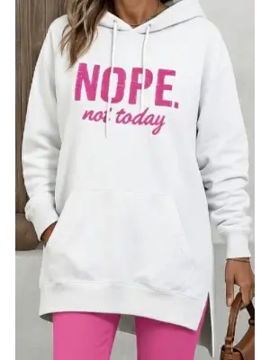 Kadın Uzun Kollu Kapşonlu Bağcıklı Viskon Iki Iplik Sweat