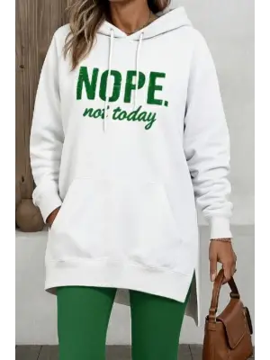 Kadın Uzun Kollu Kapşonlu Bağcıklı Viskon Iki Iplik Sweat