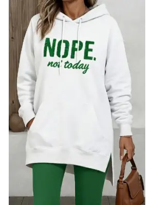 Kadın Uzun Kollu Kapşonlu Bağcıklı Viskon Iki Iplik Sweat