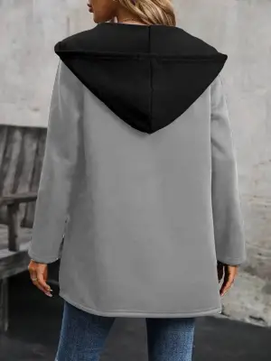 Kadın Uzun Kollu Kapşonlu çift Renkli şardonlu Iki Iplik Ceket