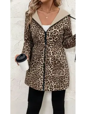 Kadın Uzun Kollu Kapşonlu çift Taraflı Cepli Bağcıklı Fermuarlı Viskon Iki Iplik Ceket