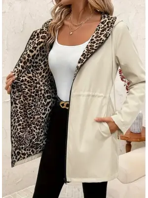 Kadın Uzun Kollu Kapşonlu çift Taraflı Cepli Bağcıklı Fermuarlı Viskon Iki Iplik Ceket