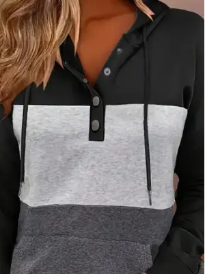 Kadın Uzun Kollu Kapşonlu çok Renkli Iki Iplik Bluz