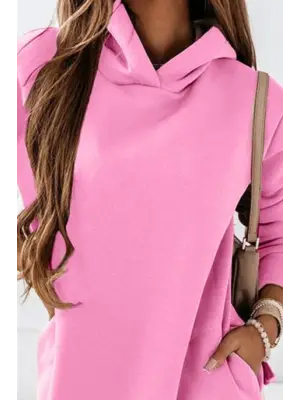 Kadın Uzun Kollu Kapşonlu Kısa Iki Iplik Elbise