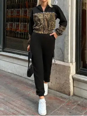 Trend Leopar Desenli İki Parça Takım