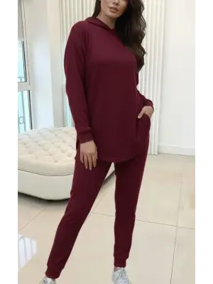Kadın Uzun Kollu Kapşonlu Meloni Bluz Ve Pantolon Ikili Takım