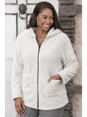 Kadın Uzun Kollu Kapşonlu önden Fermuarlı Cepli Welsoft Ceket