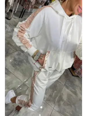 Şık Pulpayet Detaylı İki Iplik Bluz Ve Pantolon Takım