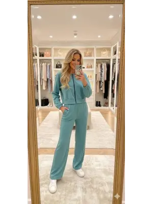 Kadın Uzun Kollu Kapüşonlu Hırka Ve Pantolon Ikili Takim