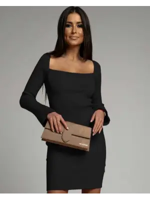 Kadın Uzun Kollu Kare Yaka Kol Ucu Ispanyol Triko Elbise