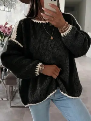 Kadın Uzun Kollu Kayık Yaka Triko Bluz