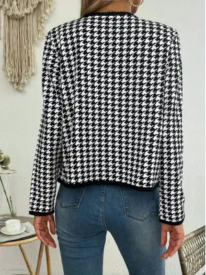 Kadın Uzun Kollu Kaz Ayağı Desenli Ceket