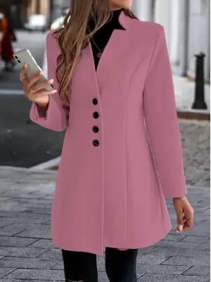 Kadın Uzun Kollu Kırlangıç Yaka önden Düğmeli Kısa Kaşe Kaban