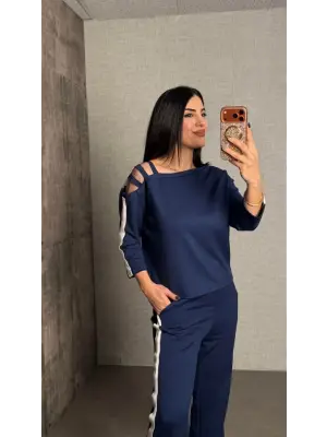 Kadın Uzun Kollu Kolu Tül Yanları şerit Detay Modal Ikili Takım