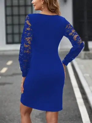 Kadın Uzun Kollu Kruvaze Yaka Beli Düğme Detay Krep Elbise