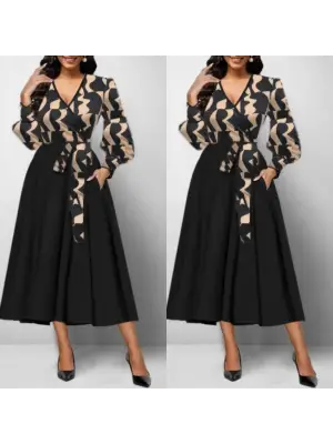 Kadın Uzun Kollu Kruvaze Yaka Dalgıç Krep Midi Boy Elbise