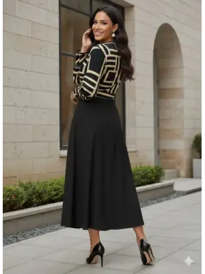 Kadın Uzun Kollu Kruvaze Yaka Dalgıç Krep Midi Boy Elbise