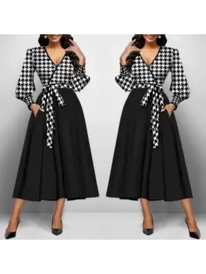 Kadın Uzun Kollu Kruvaze Yaka Dalgıç Krep Midi Boy Elbise