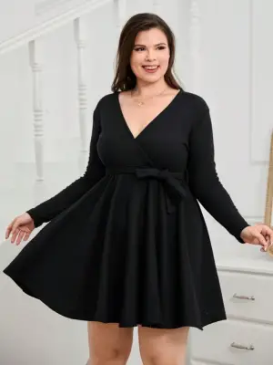 Omarı Şık Kuşak Detaylı Uzun Kollu Kadın Mini Elbise