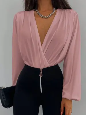 Kadın Uzun Kollu Kruvaze Yaka Sandy Bluz