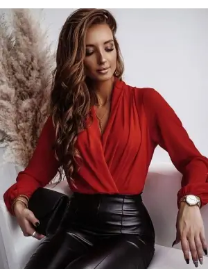 Kadın Uzun Kollu Kruvaze Yaka Sandy Bluz