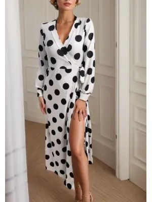 Kadın Uzun Kollu Kruvaze Yaka Elbise