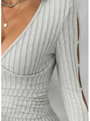 Kadın Uzun Kollu Kruvaze Yakalı Incili şardonlu Kaşkorse Bluz