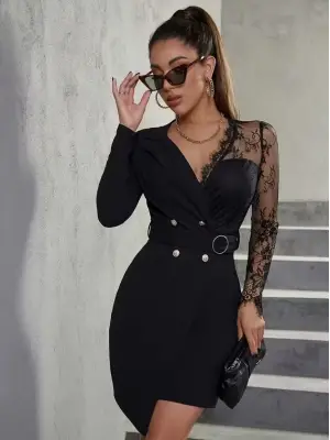 Modern Kruvaze Yakalı Kısa Elbise