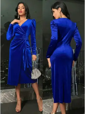 Şık Midi Kadife Elbise