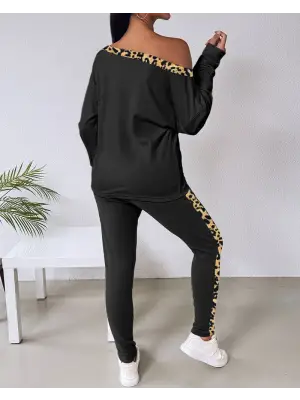 Kadın Leopar Detaylı İkili Takım