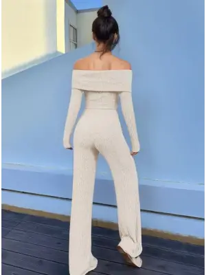 Kadın Uzun Kollu Madonna Yaka şardonlu Kaşkorse Tulum