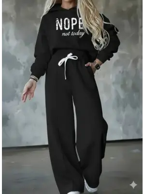 Kadın Uzun Kollu Nope Baskılı Beli Ribanalı Ikili Takım