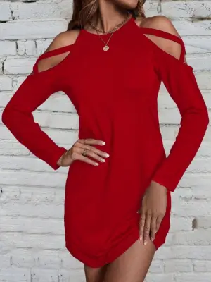 Kadın Uzun Kollu Asimli Askılı Mini Elbise