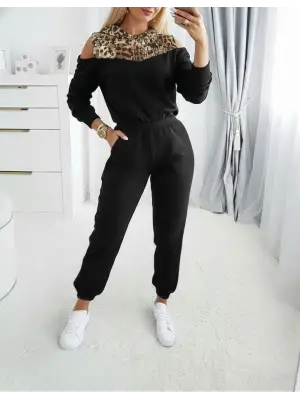 Modern Leopar Desenli İki Parça Kadın Takımı