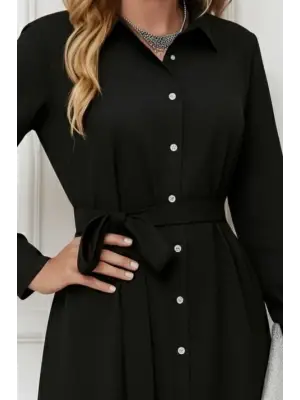 Kadın Uzun Kollu ön Kısım Kısım Arka Kısım Uzun Trikoton Gömlek Elbise