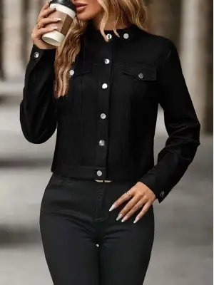 Modern Önden Düğmeli Kadın Süet Ceket