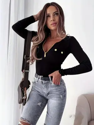 Kadın Uzun Kollu önden Fermuar Ve Cepli Kaşkorse Bluz