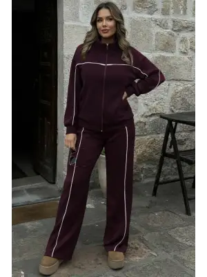 Kadın Uzun Kollu önden Fermuarlı Bluz Ve Pantolon Modal Ikili Takım