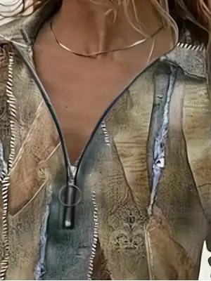 Kadın Uzun Kollu önden Fermuarlı Iki Iplik Bluz