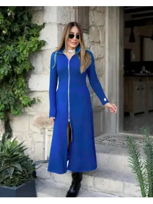 Kadın Uzun Kollu önden Fermuarlı Ithal Krep Elbise