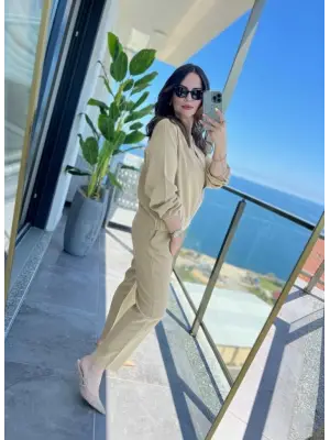 Kadın Uzun Kollu önden Fermuarlı Modal Ceket Ve Pantolon Ikili Takım