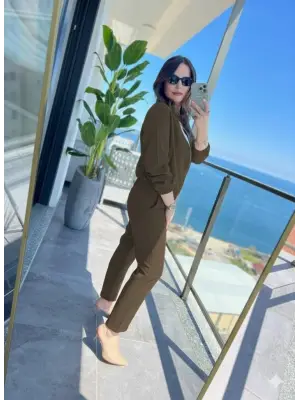 Kadın Uzun Kollu önden Fermuarlı Modal Ceket Ve Pantolon Ikili Takım