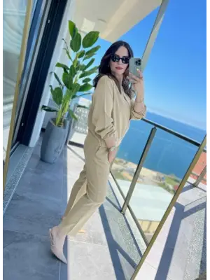 Kadın Uzun Kollu önden Fermuarlı Modal Ceket Ve Pantolon Ikili Takım