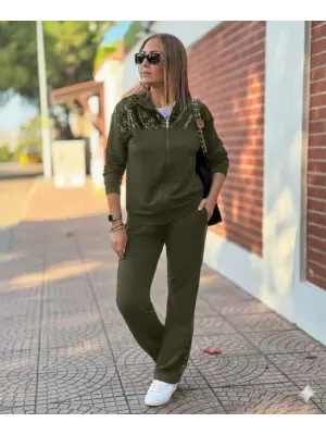 Kadın Uzun Kollu önden Fermuarlı Pul Payetli Alt üst Viskon Iki Iplik Takım