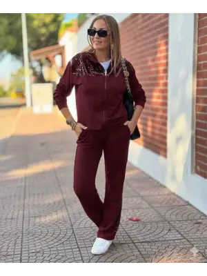 Kadın Uzun Kollu önden Fermuarlı Pul Payetli Alt üst Viskon Iki Iplik Takım