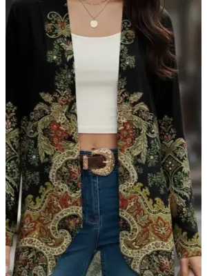 Kadın Uzun Kollu önü Açık Desenli şardonlu Dalgıç Ceket