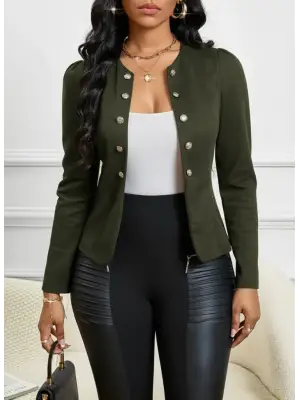 Kadın Uzun Kollu önü Açık Düğmeli Kısa Süet Ceket