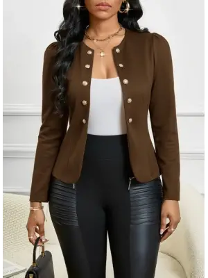 Kadın Uzun Kollu önü Açık Düğmeli Kısa Süet Ceket