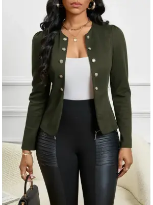 Kadın Uzun Kollu önü Açık Düğmeli Kısa Süet Ceket