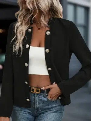 Kadın Uzun Kollu önü Açık Düğmeli Scuba Dalgıç Ceket